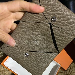 Hermes Calvi Card Holder Etoupe
